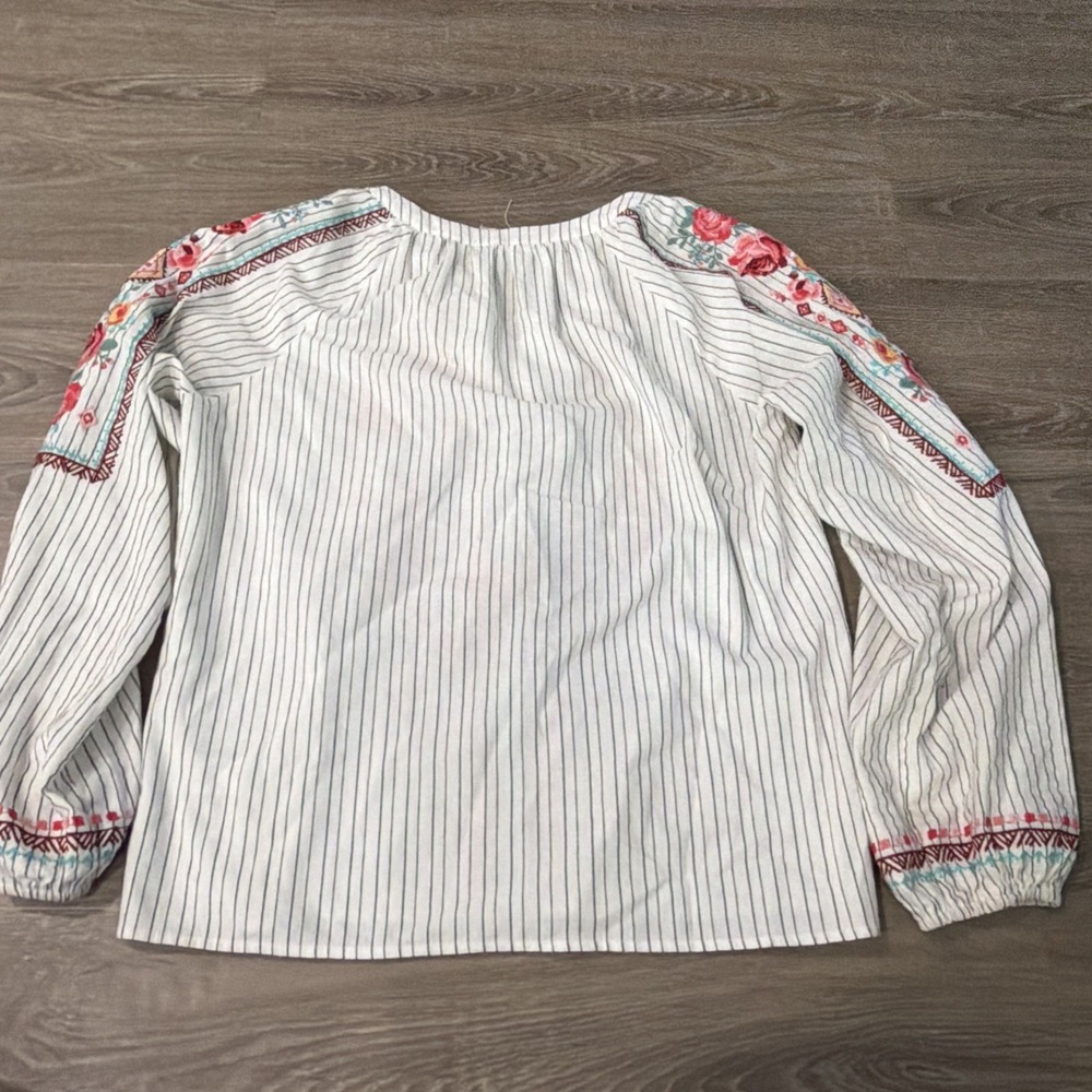 Savanna Jane Boho Top Striped Floral Embroidered Long Sleeved Blouse Large - Picture 9 of 9
